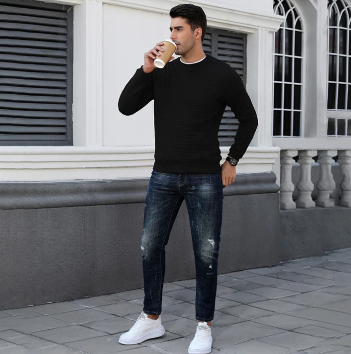 SOMER Men's Sweater Pullover Crewneck Sweatshirts for Men Fall Pullover Sweater for Men Casual Fashion Lightweight Waffle Long Sleeve Tops