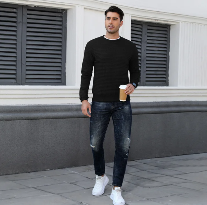 SOMER Men's Sweater Pullover Crewneck Sweatshirts for Men Fall Pullover Sweater for Men Casual Fashion Lightweight Waffle Long Sleeve Tops