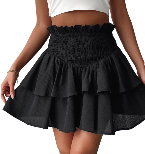SOMER Mini Skirts for Women Summer High Waist Short Pleated Skirt Pleated A-Line Elastic Ruffle Beach Dress Casual 2025 Black