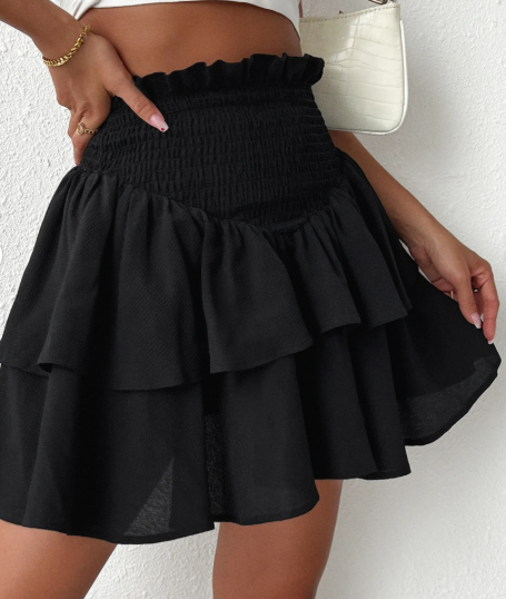 SOMER Mini Skirts for Women Summer High Waist Short Pleated Skirt Pleated A-Line Elastic Ruffle Beach Dress Casual 2025 Black