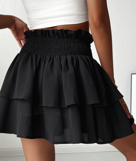 SOMER Mini Skirts for Women Summer High Waist Short Pleated Skirt Pleated A-Line Elastic Ruffle Beach Dress Casual 2025 Black