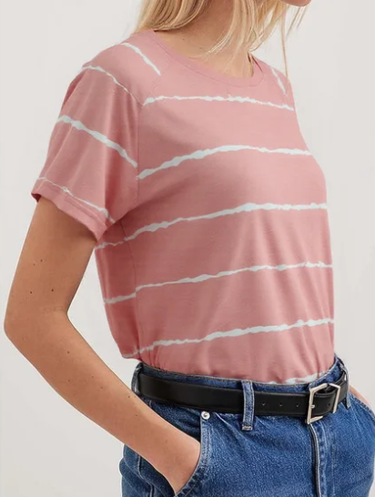 SOMER Women’s Striped Cotton Blouses Casual Short Sleeve Crew Neck Summer TShirts for Going Out,Pink (Available in Plus Size)