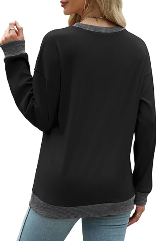 SOMER Long Sleeve Shirts for Women, Trendy Crew Neck Sweatshirt for Women, Cotton Cute Basic Tees for Women, Color Block Casual Womens Fall Tops Soft Comfy