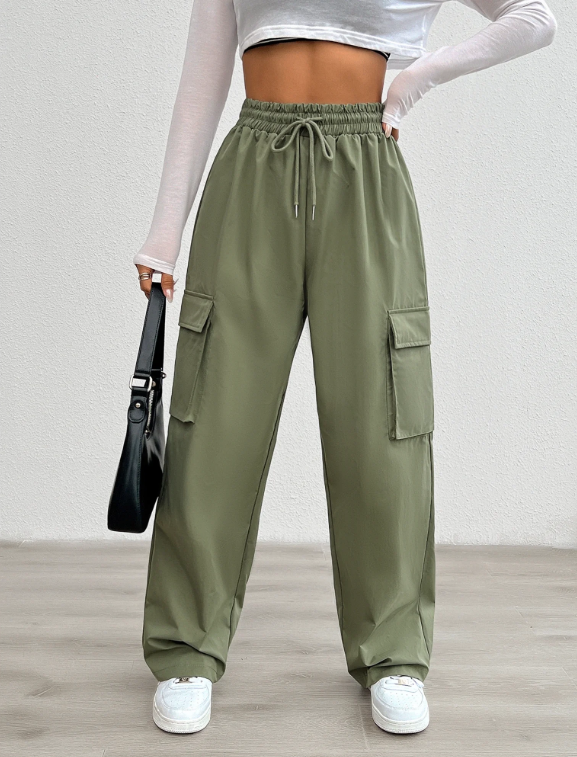 SOMER Cargo Pants Women Drawstring Elastic Joggers for Women High Waist Wide Leg Hiking Pant Trousers Lightweight Casual Pants With Pockets
