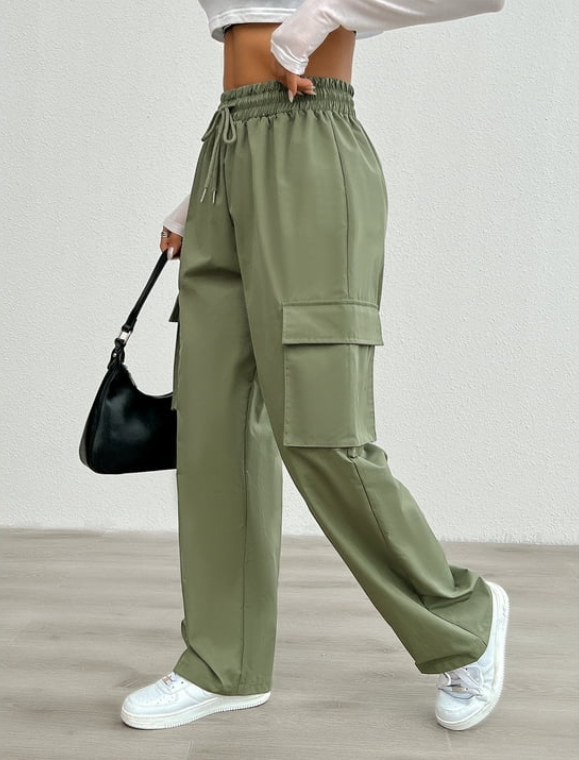 SOMER Cargo Pants Women Joggers Drawstring Elastic High Waist Wide Leg Hiking Pant Trousers Casual Pants With Pockets