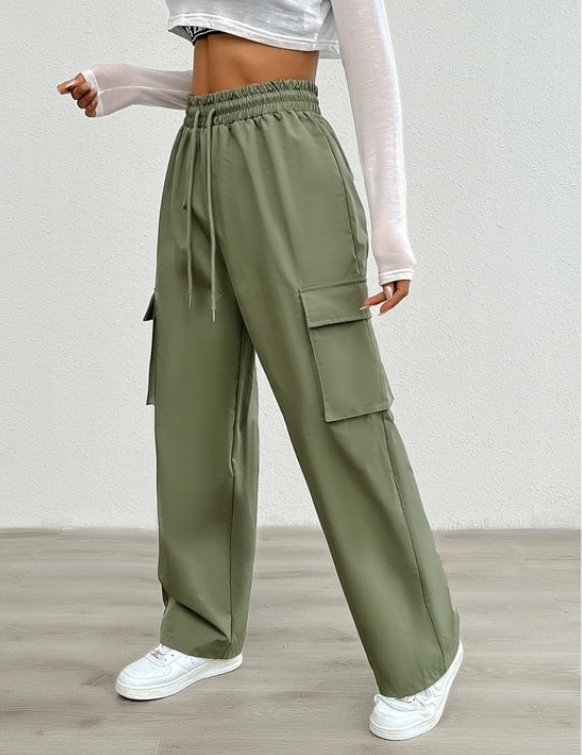 SOMER Cargo Pants Women Joggers Drawstring Elastic High Waist Wide Leg Hiking Pant Trousers Casual Pants With Pockets