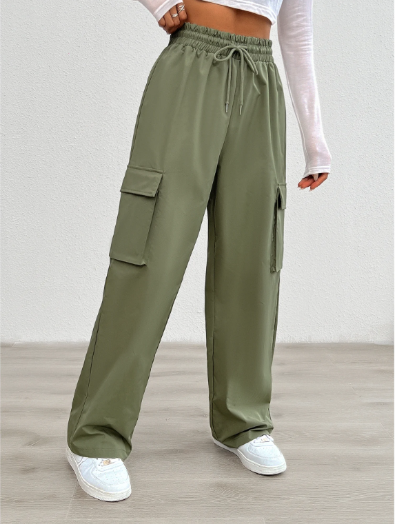 SOMER Cargo Pants Women Joggers Drawstring Elastic High Waist Wide Leg Hiking Pant Trousers Casual Pants With Pockets