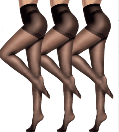 SOMER 3 Pair Black Tights Sheer Pantyhose Stockings Set for Women Comfort with Reinforced Toe Fashion Pantyhose
